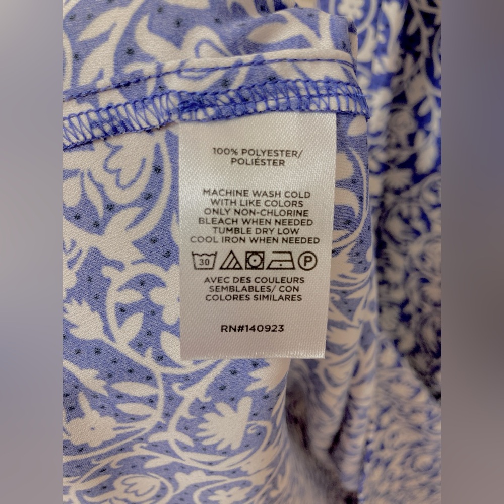 LOFT Blue White Floral V Neck A-line Midi Dress 8P Garden Party Coastal Summer - Picture 6 of 6